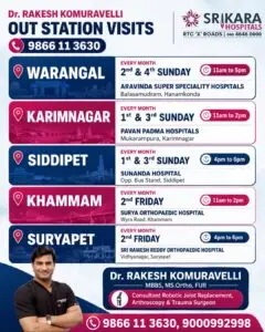 Dr. Rakesh Komuravelli Outstation Orthopaedic Visits | Warangal, Karimnagar, Siddipet, Khammam & Suryapet