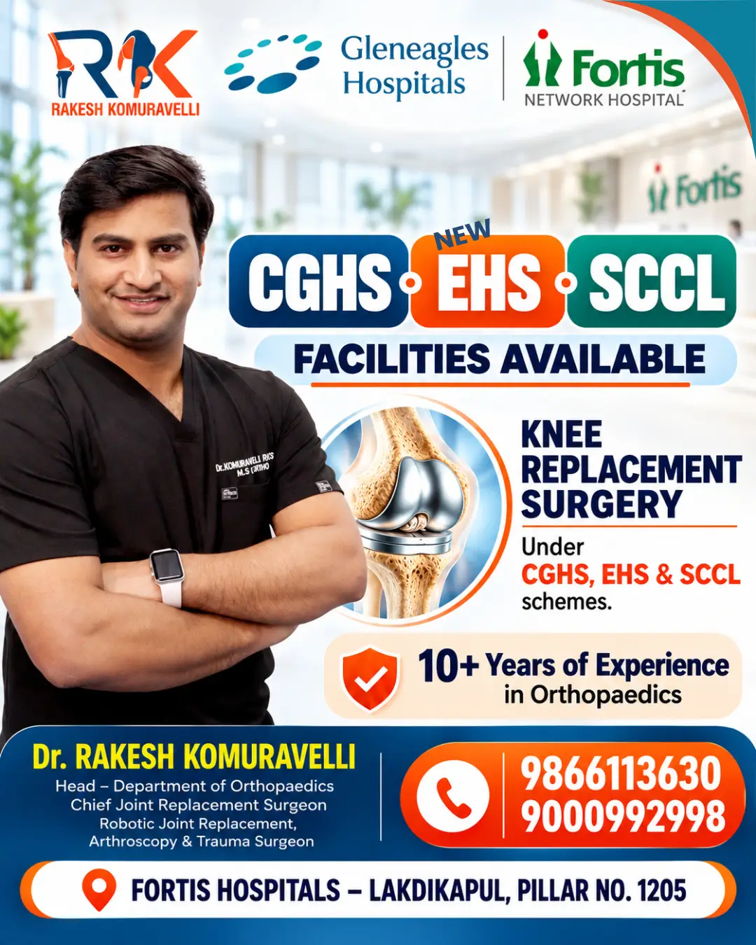 Knee Replacement Surgery Under CGHS, EHS & SCCL Schemes in Hyderabad